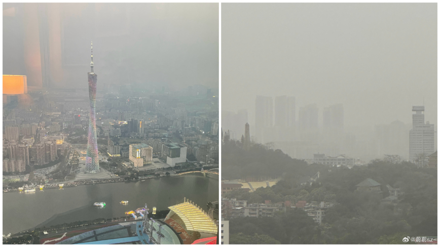 组图：沙尘吹进广东冲热搜 多地重污 灰濛濛一片